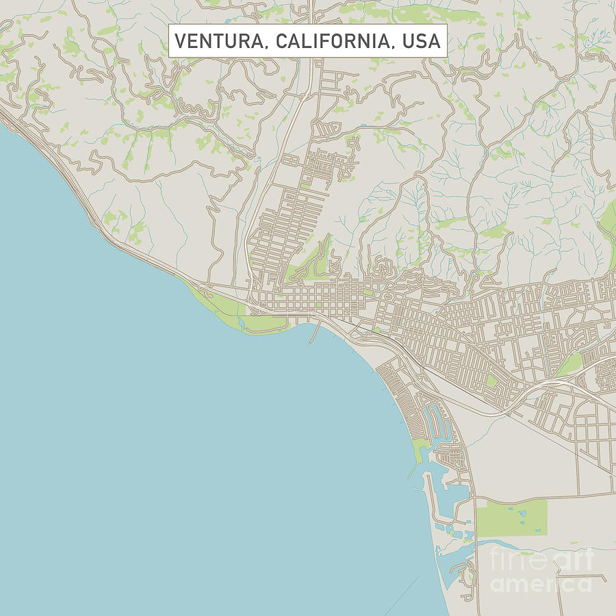 Ventura California Us City Street Map Digital Art By Frank Ramspott