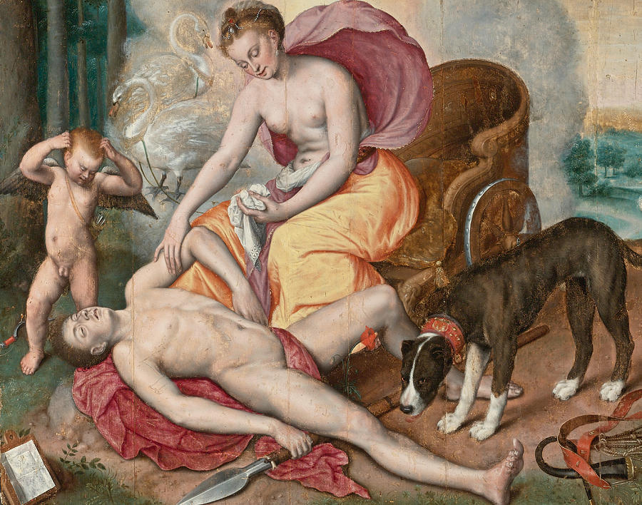 Famous Paintings Painting - Venus and Adonis by Maerten de Vos