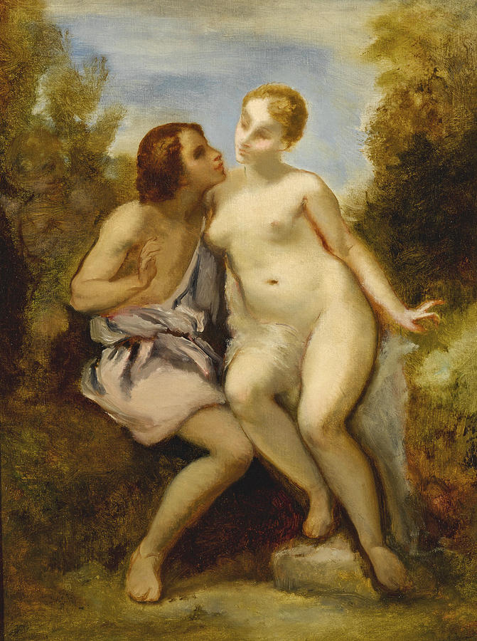 Nude Painting - Venus and Adonis by Narcisse-Virgile Diaz de la Pena