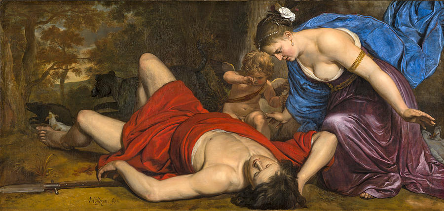 Greek Mythology Painting - Venus and Amor Mourning the Death of Adonis by Cornelis Holsteyn