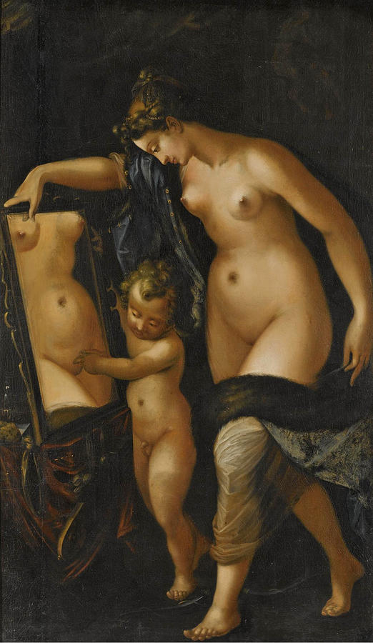 Venus and Cupid Painting by Follower of Luca Cambiaso