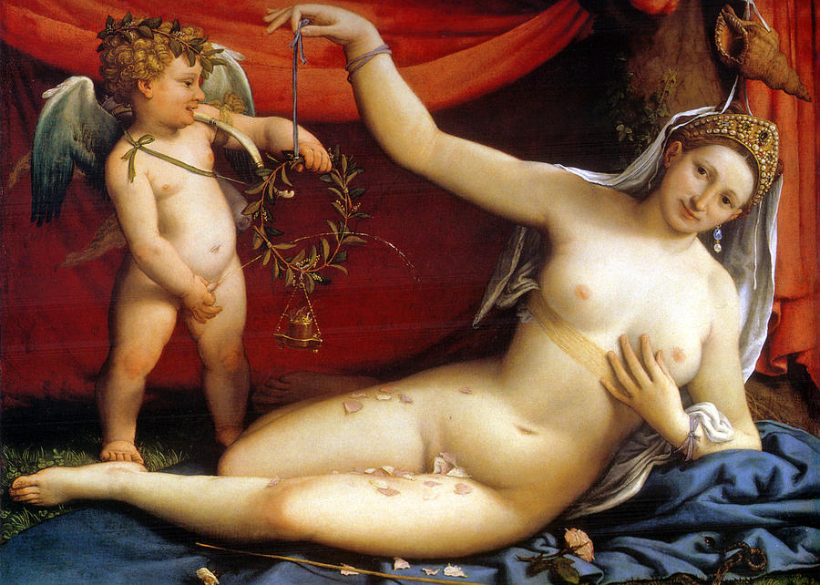 Venus and Cupid Painting by Munir Alawi