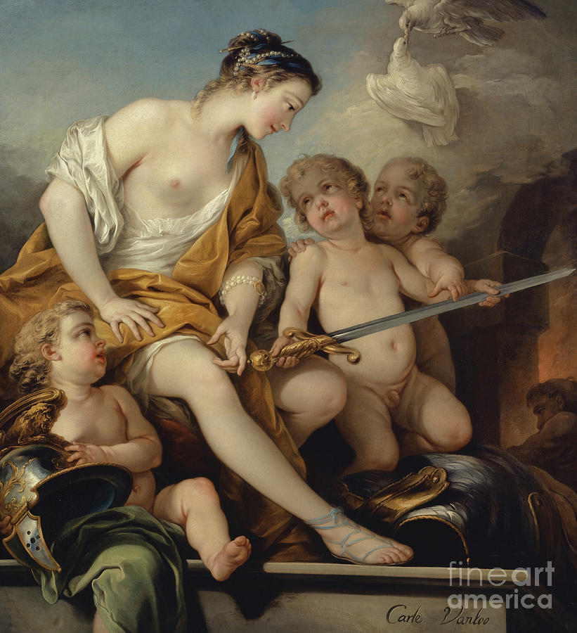 Greek Painting - Venus and Cupids with the Arms of Mars by Carle van Loo