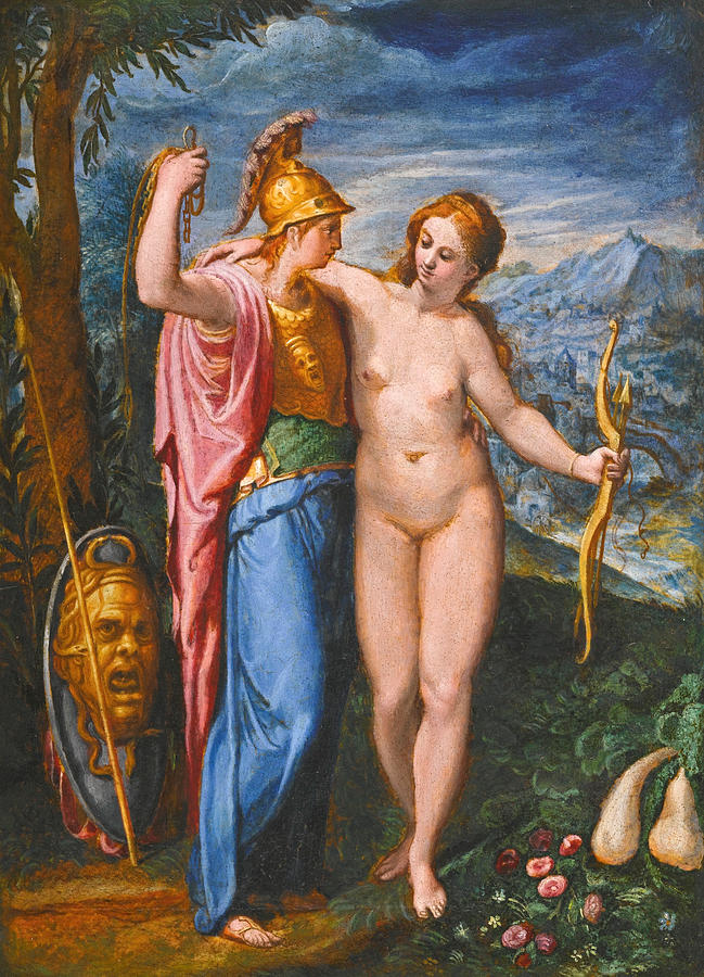 Venus and Minerva in a Landscape Painting by Flemish School