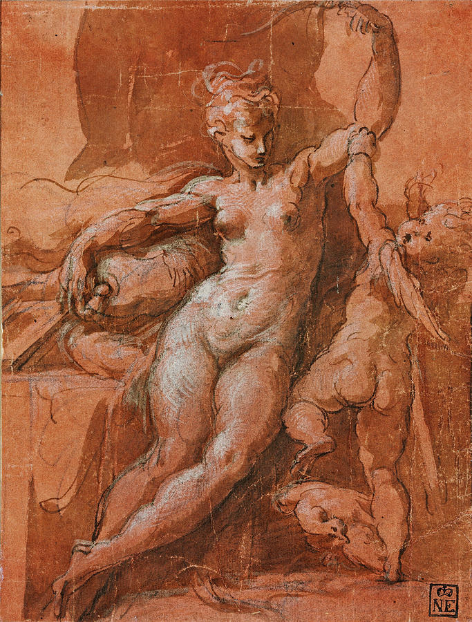 Venus Disarming Cupid Drawing by Parmigianino
