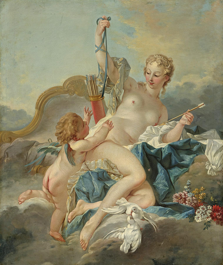 Venus disarming Cupid Painting by Workshop of Francois Boucher
