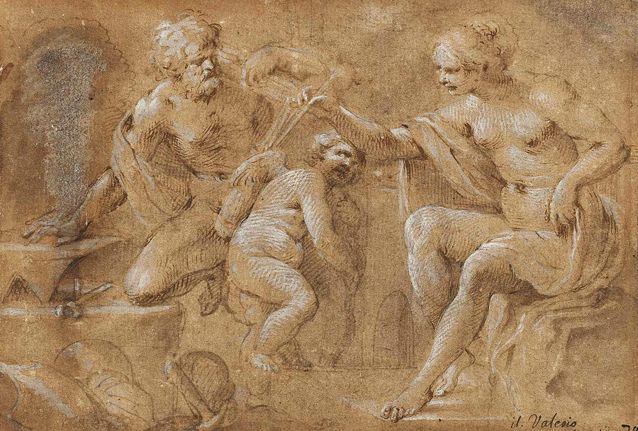 Venus in the forge of Vulcan Drawing by Sisto Badalocchio