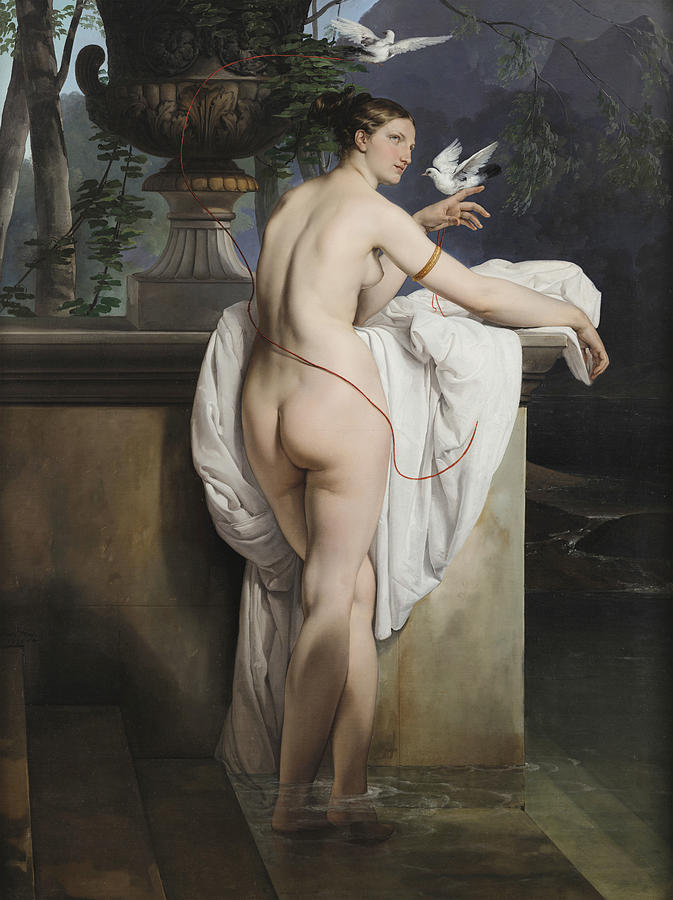 Francesco Hayez Painting - Venus Playing with Two Doves  by Francesco Hayez