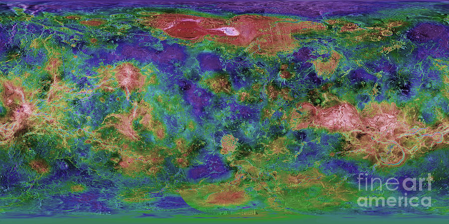 Venus, Topographic Map, Mercator Photograph by Science Source