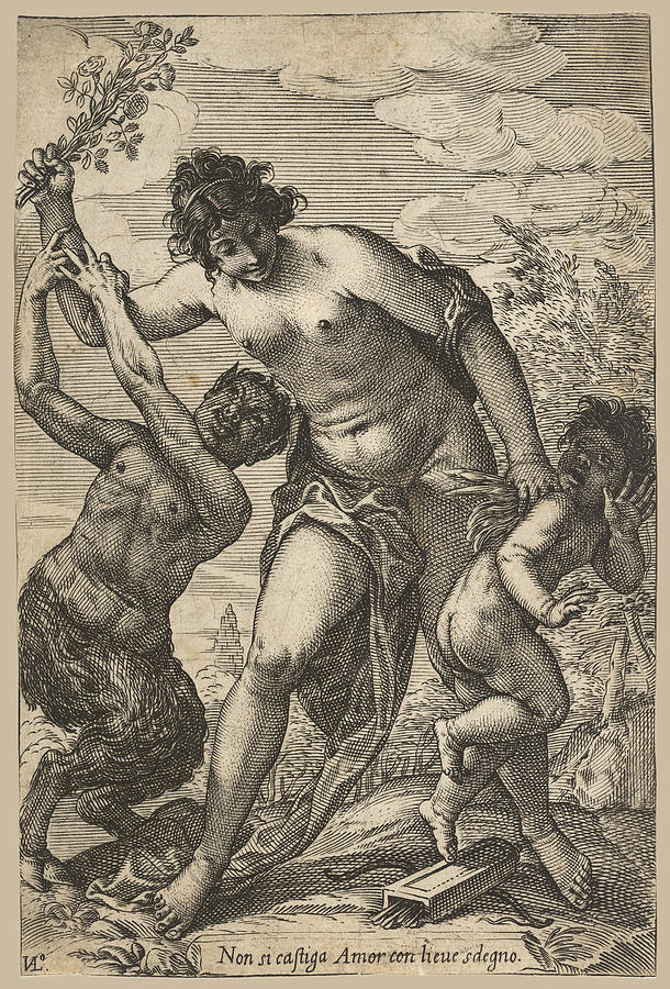 Venus Whipping Cupid with Roses Drawing by Giovanni Luigi Valesio