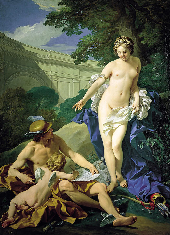 Venus with Mercury and Cupid Painting by Louis Michel van Loo