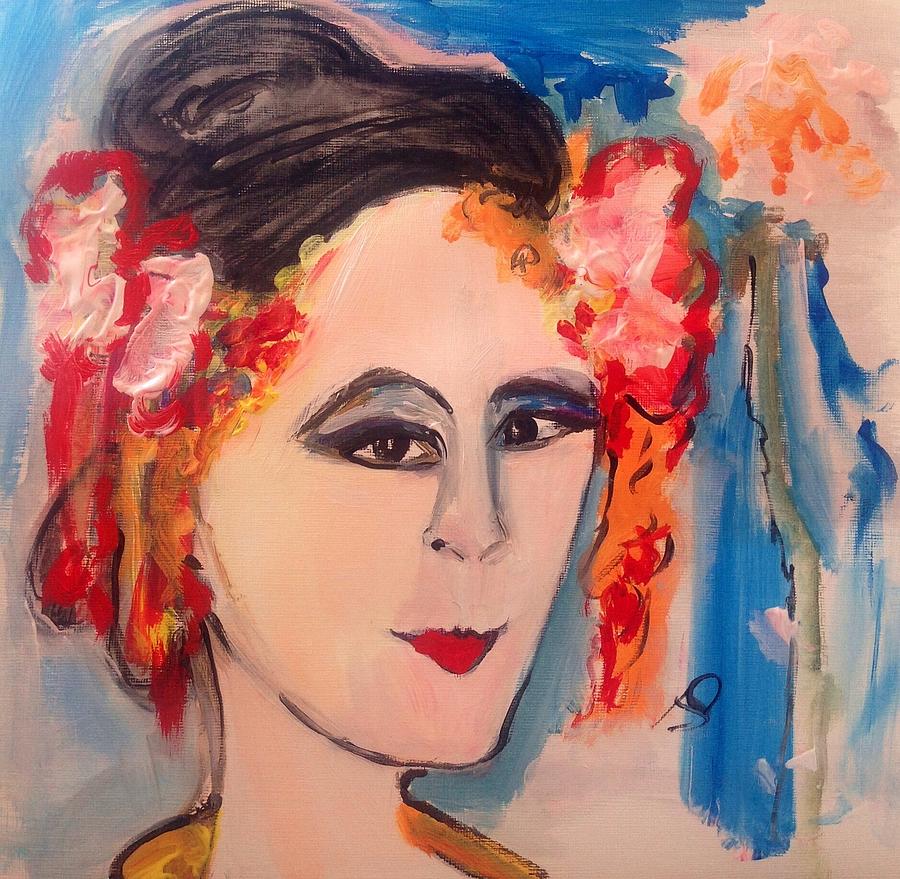 Vera and flowers  Painting by Judith Desrosiers