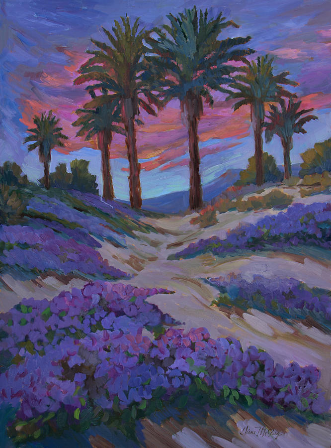 Verbena and Desert Sunrise Painting by Diane McClary