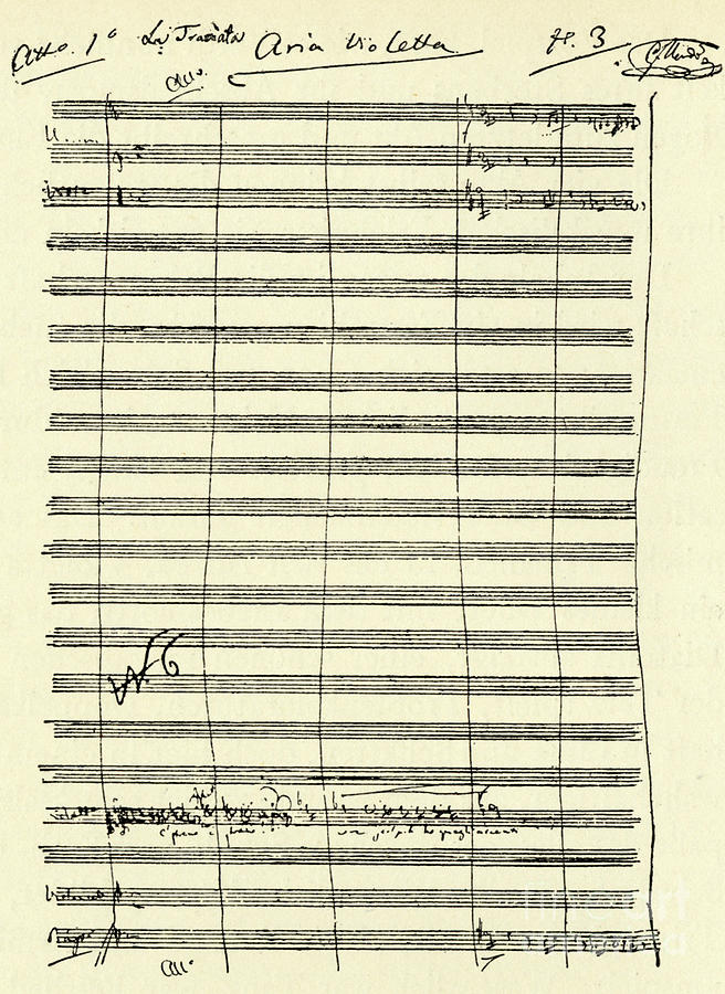 Verdi Traviata score  Aria for Violetta Drawing by Giuseppe Verdi