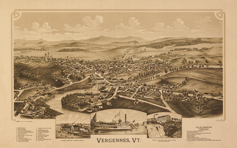Vintage Painting - Antique Vergennes, Vt by Burleigh Litho