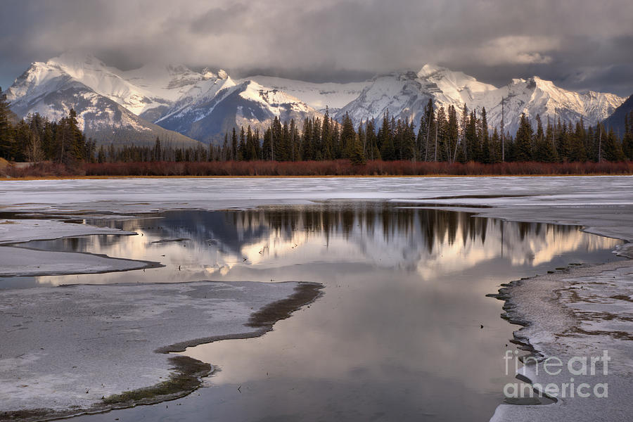 Vermilion Lakes Reflections In The Ice Photograph by Adam Jewell