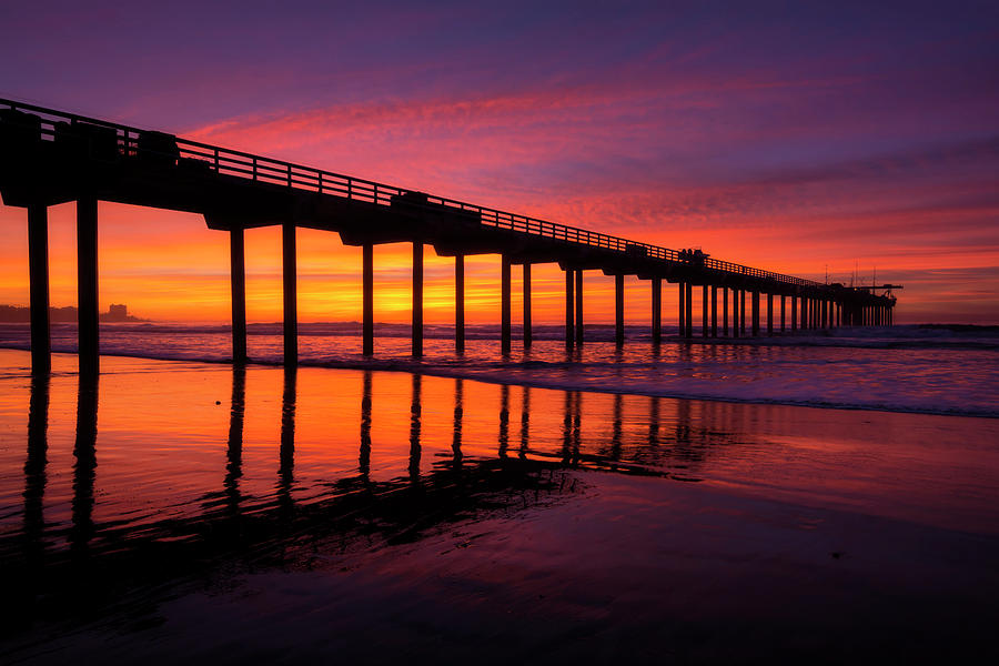 Sunset Photograph - Vermilion sky at Scripps Pier, La Jolla, CA by Chad Zuber