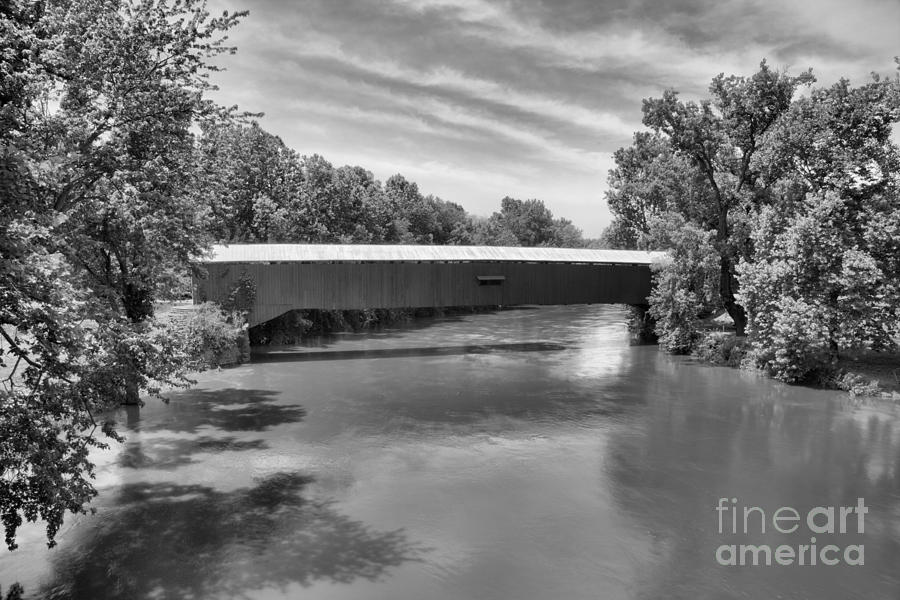 Vermillion County Eugene Covered Bridge Black And White Photograph by Adam Jewell