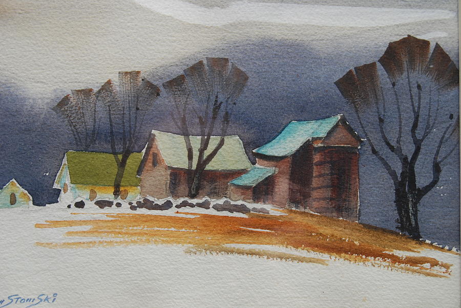 Vermont Barns  sketch Painting by Len Stomski