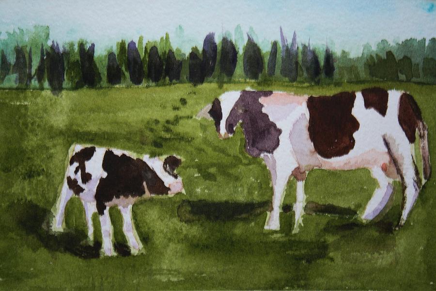 Vermont Cow and Calf Painting by Donna Walsh