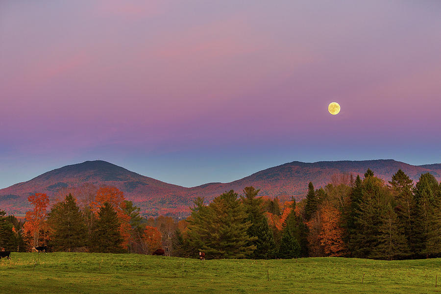 Vermont Fall, Full Moon and Belt of Venus Photograph by Tim Kirchoff