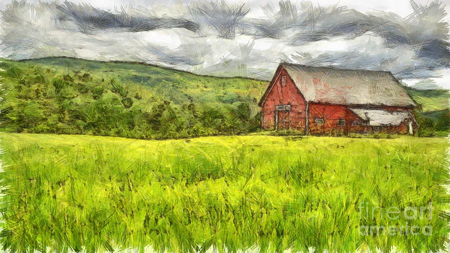 Vermont Farm Landscape Pencil Photograph by Edward Fielding