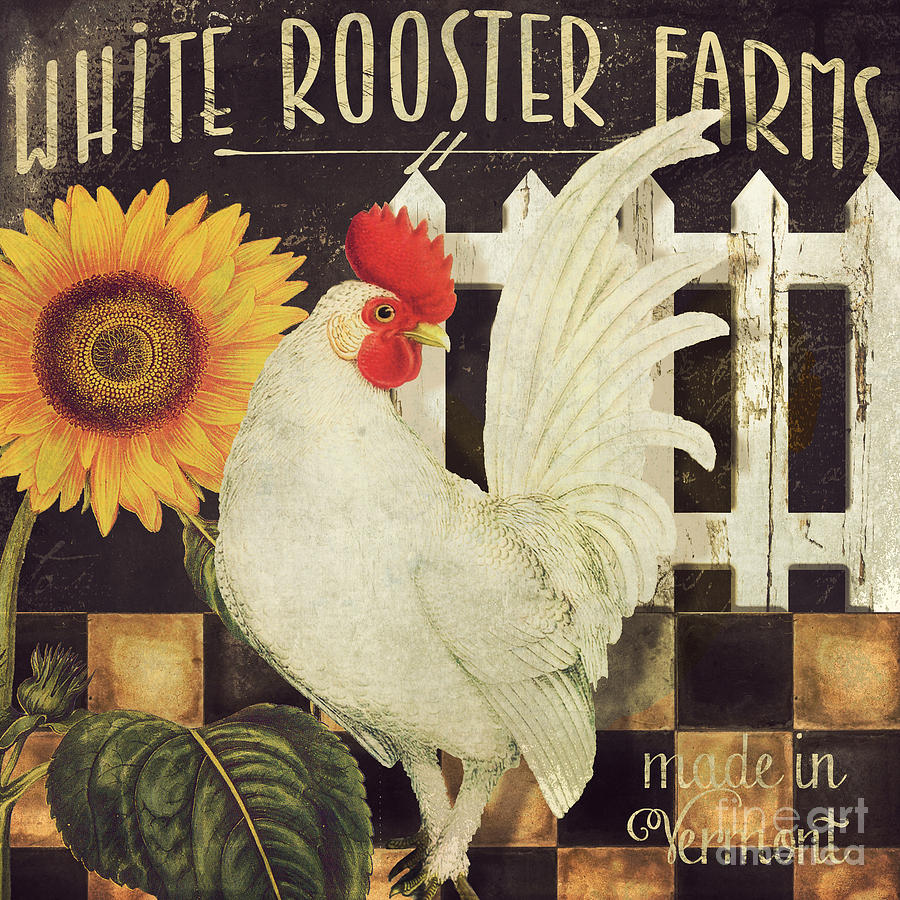 Vermont Farms White Rooster Painting by Mindy Sommers