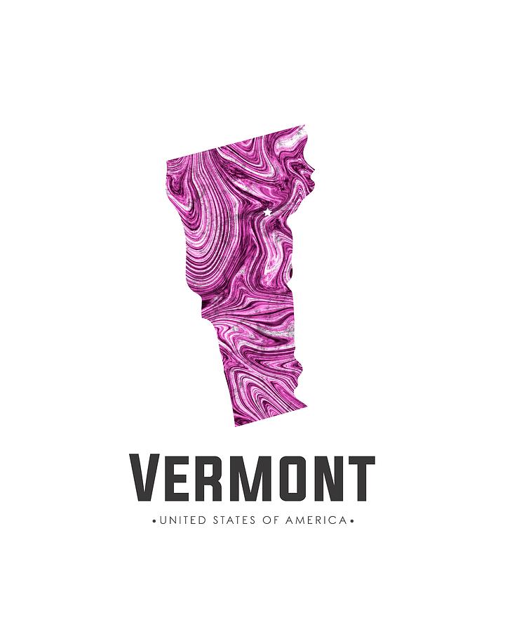 Vermont Map Art Abstract in Purple Mixed Media by Studio Grafiikka
