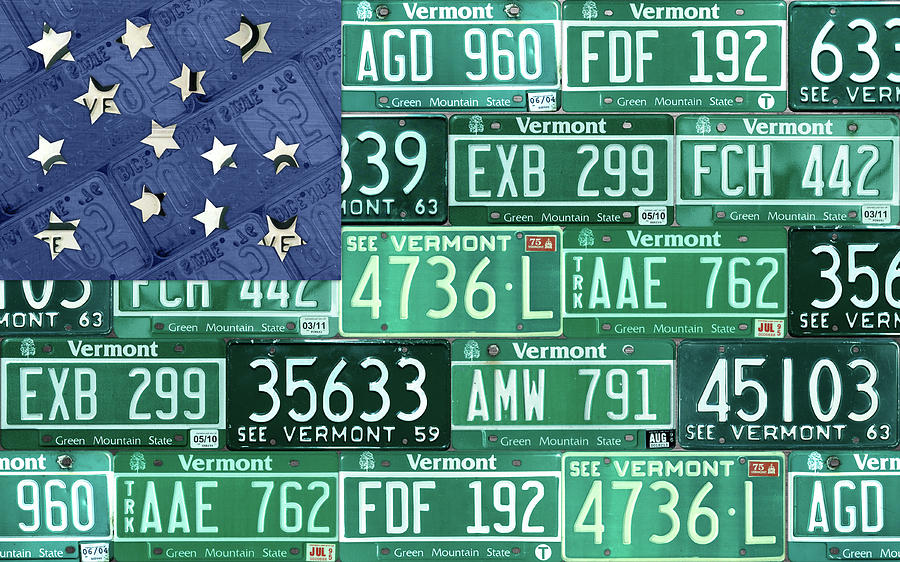 Vintage Mixed Media - Vermont National Guard Flag Vintage Recycled License Plate Art by Design Turnpike