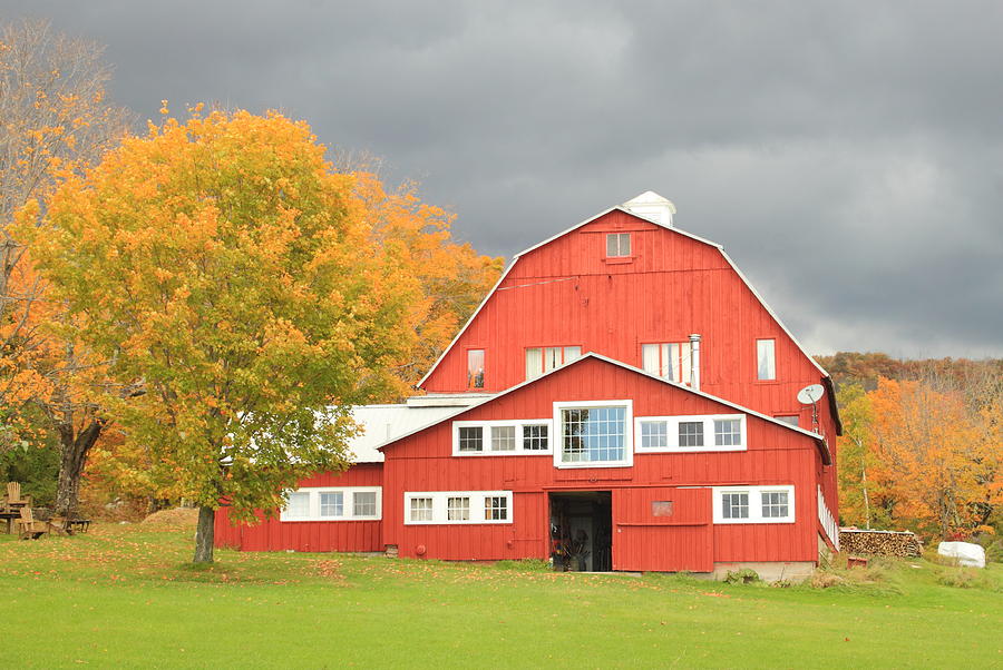 Vermont Red Barn in Autumn Rain Photograph by John Burk