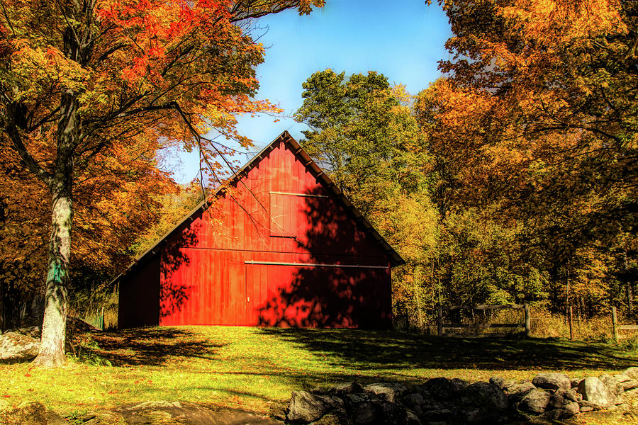Vermont red barn under fall colors Photograph by Jeff Folger