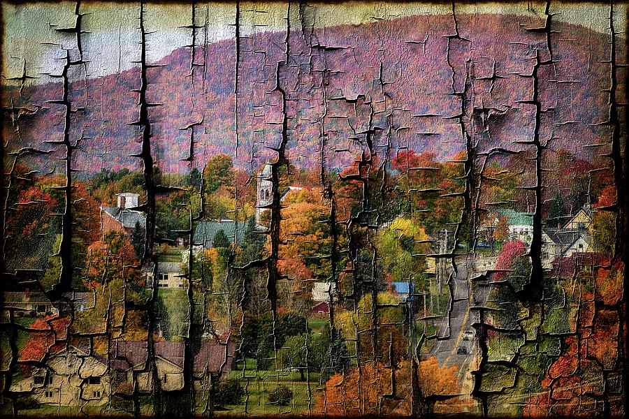 Fall Photograph - Vermont Town--cracked look by Sherman Perry