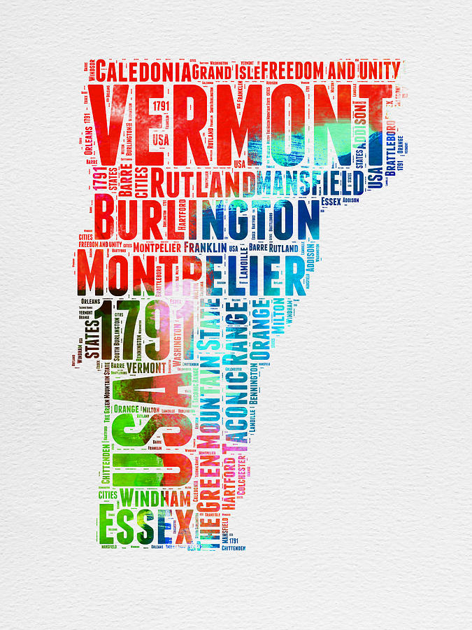 Vermont Digital Art - Vermont Watercolor Word Cloud  by Naxart Studio