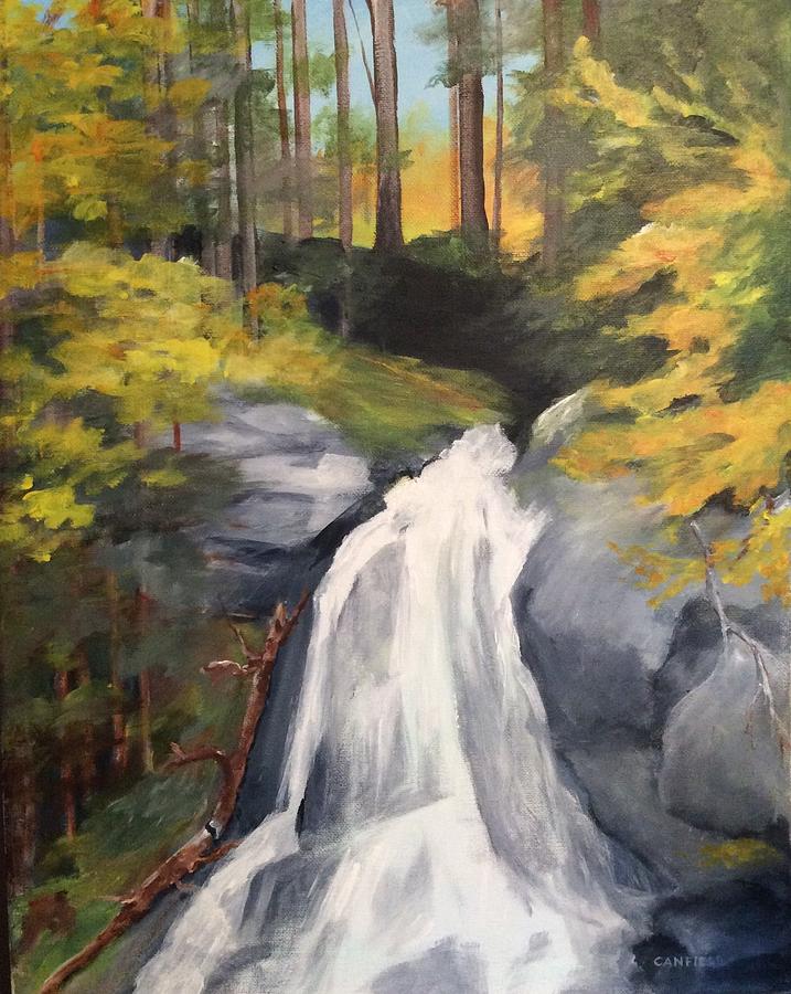 Vermont Waterfall Painting by Ellen Canfield