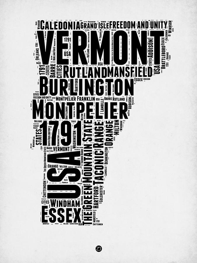 Vermont Map Digital Art - Vermont Word Cloud 2 by Naxart Studio