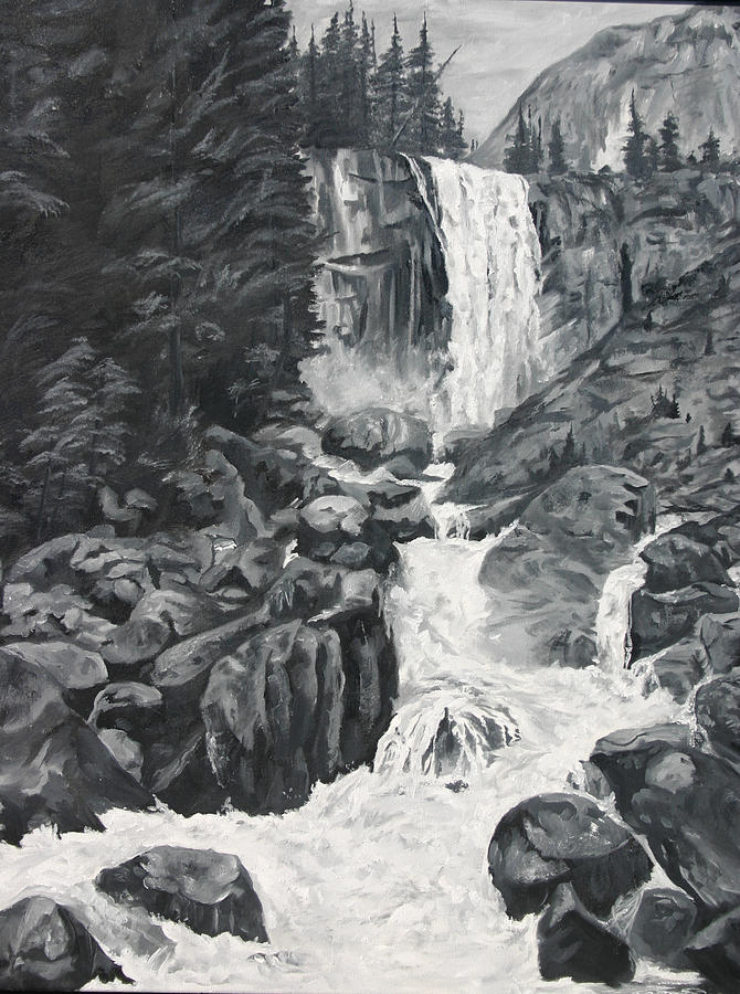 Vernal Falls Black and White Painting by Travis Day