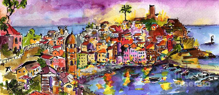 Vernazza at Night Painting by Ginette Callaway