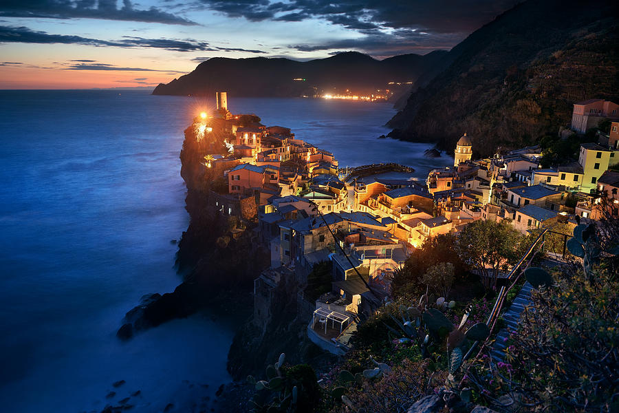 Vernazza at night in Cinque Terre Photograph by Songquan Deng