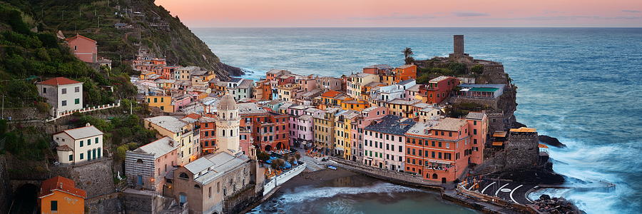 Vernazza buildings and sea in Cinque Terre panorama Photograph by Songquan Deng