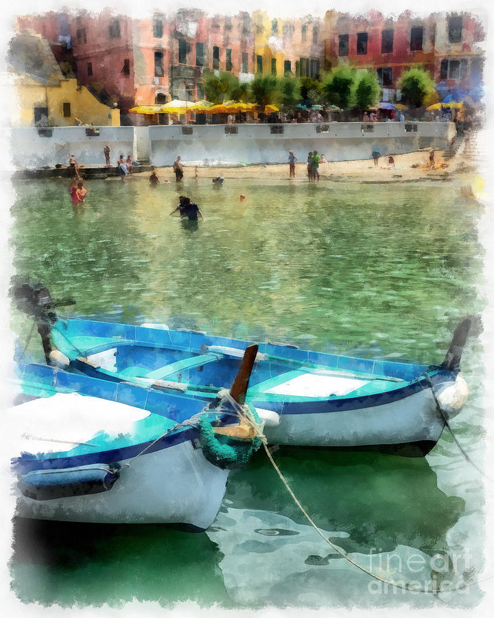 Boat Painting - Vernazza Harbor Cinque Terre Italy by Edward Fielding