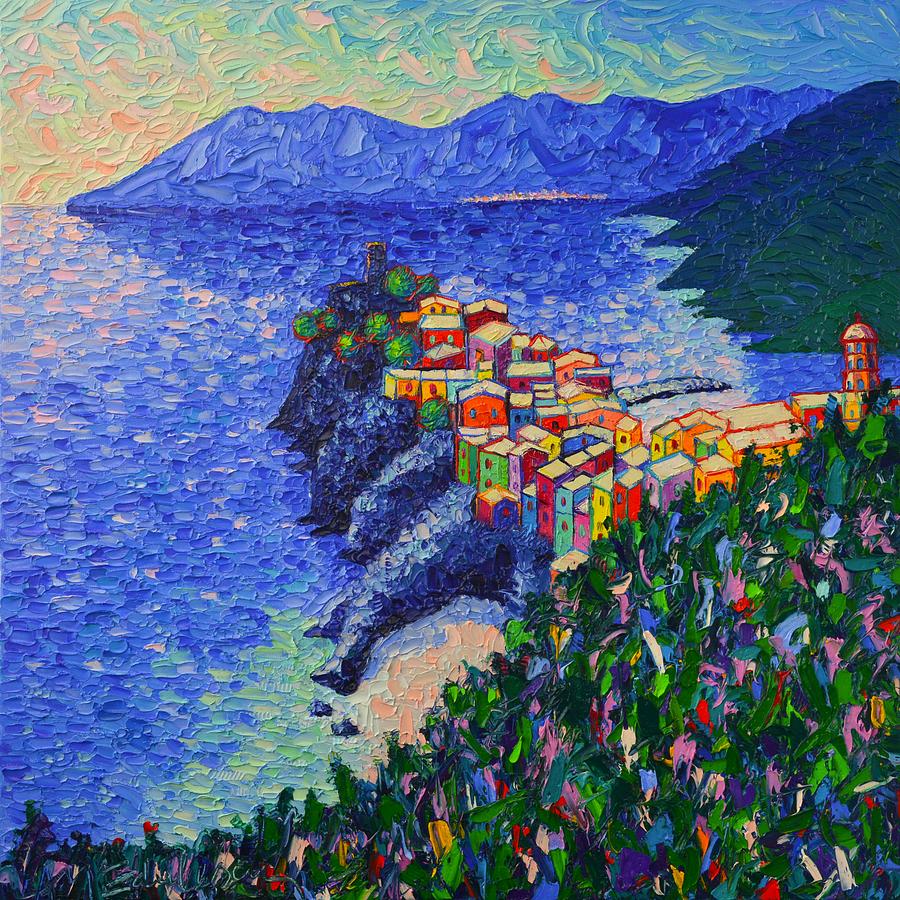 Vernazza Light Cinque Terre Italy Modern Impressionist Palette Knife Oil Painting Ana Maria Edulescu Painting by Ana Maria Edulescu