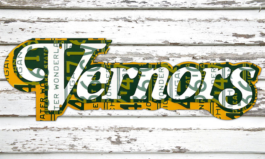 Vintage Mixed Media - Vernors Beverage Company Recycled Michigan License Plate Art on Old White Barn Wood by Design Turnpike