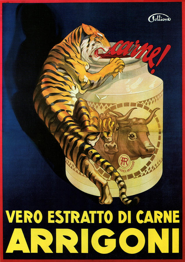 Buffalo Mixed Media - Vero Estratto Di Carne Arrigoni - Vintage Advertising Poster by Studio Grafiikka