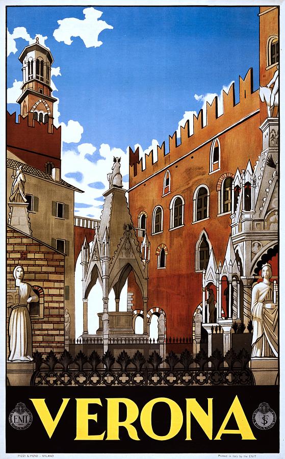 Verona Italy, travel poster for ENIT, 1938 Painting by Vincent Monozlay