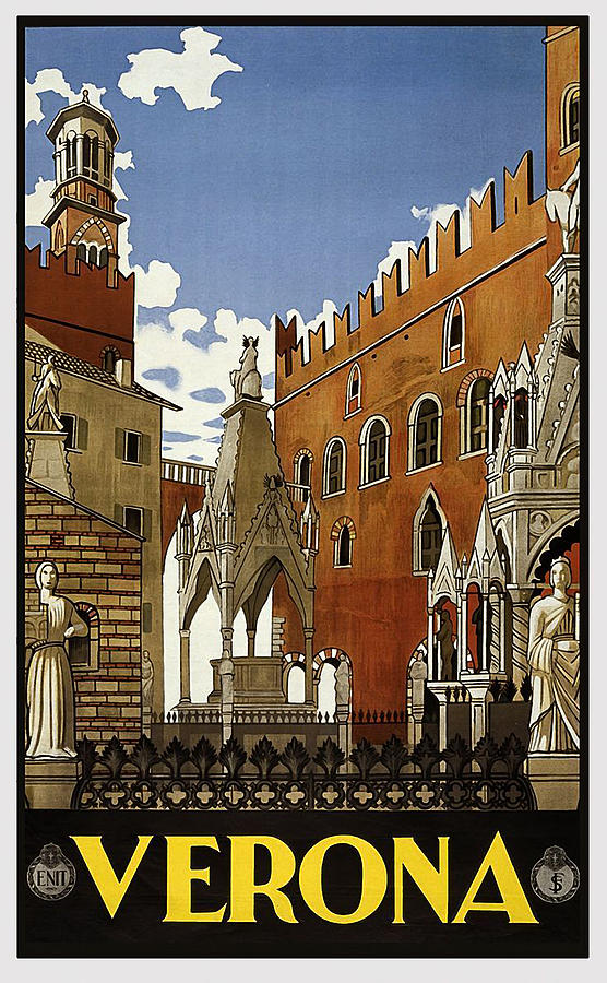 Verona, Medieval town, Italy, travel poster Painting by Long Shot