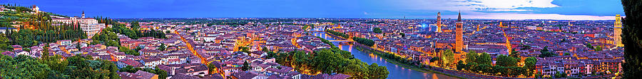 Verona old city and Adige river panoramic aerial view at evening Photograph by Brch Photography