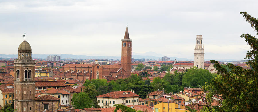 Verona panorama with Saint Anastasia tower and Verona Cathedral Tower Photograph by Vlad Baciu