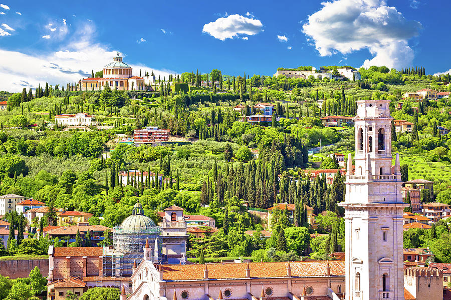 Verona rooftops and Madonna di Lourdes sanctuary view Photograph by Brch Photography