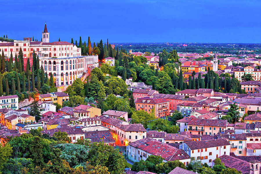 Verona rooftops and Opera Don Calabria evening view Photograph by Brch Photography