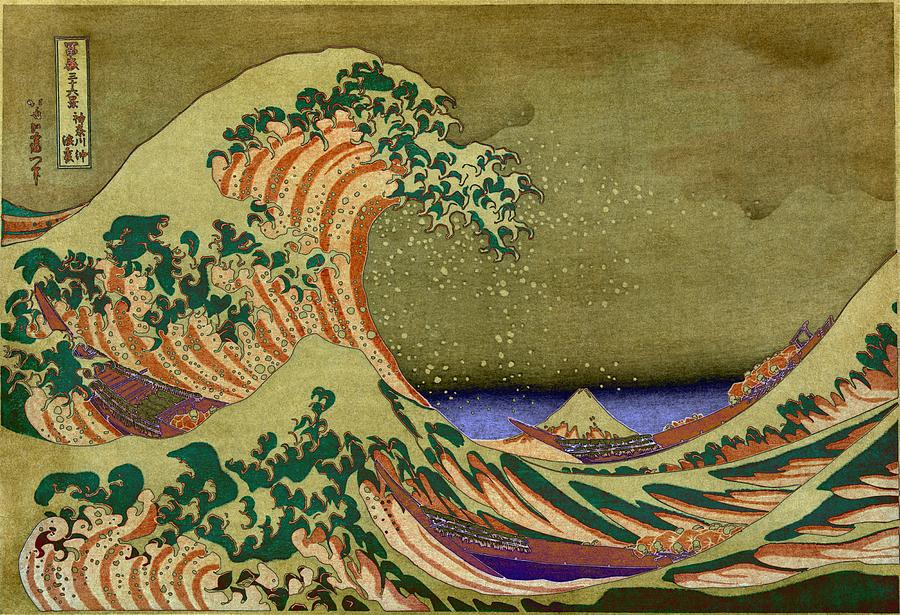 Waves Digital Art - Version of The Great Wave off Kanagawa by Marianna Mills